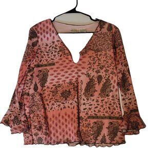 St. John’s Bay Shirt Women’s XL Pink Floral Long Sleeve V Neck